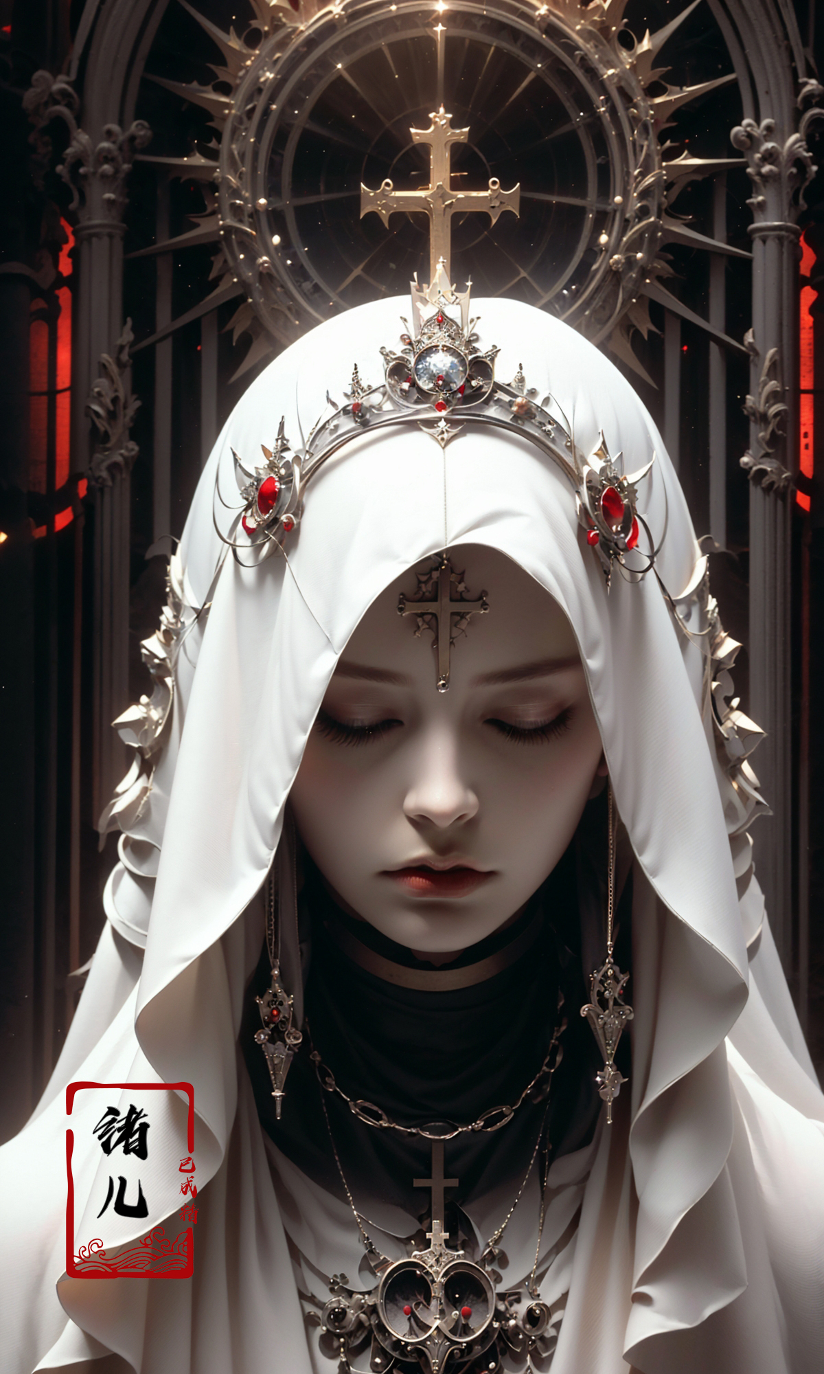 606247209521969072-2655381799-the goddess by shadrach jaroshelev, in the style of gothic futurism, dark white and light red, hyper-detailed illustrations, uhd.jpg